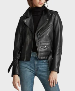 Biker Style Womens Black Leather Jacket