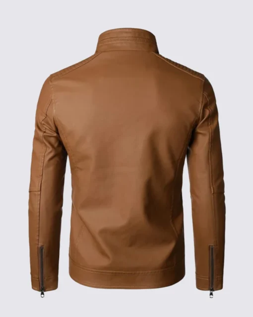 Biker Tan Brown Genuine Leather Jacket