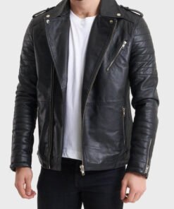 Black Leather Men Biker Jacket