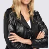 Black Notch Collar Womens Leather Jacket