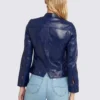 Blue Stand Collar Leather Jacket