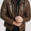 Brown Hooded Motorcycle Leather Jacket