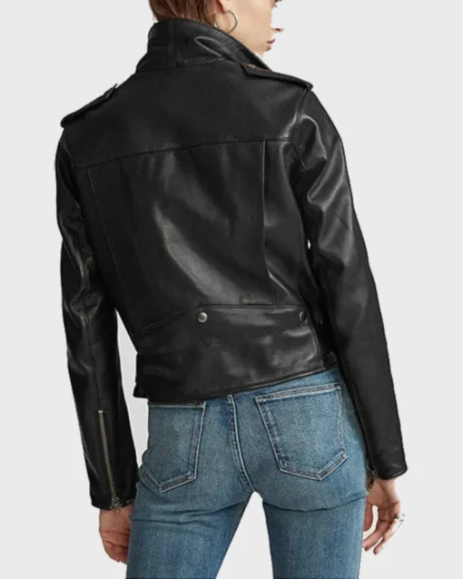 Lapel Style Womens Black Leather Jacket