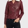 Maroon Fur Biker Leather Jacket
