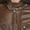 Mens Biker Brown Leather Jacket with Hood