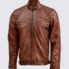 Quilted Brown Leather Biker Jacket