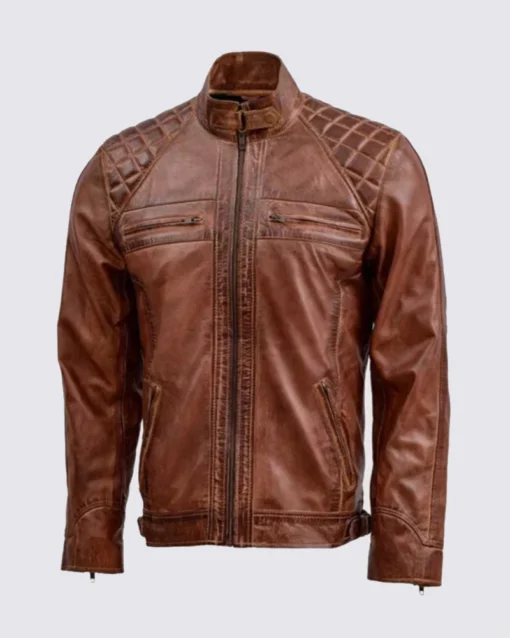 Quilted Brown Leather Biker Jacket