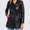 Women’s Belted Black Leather Jacket