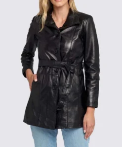 Women’s Belted Black Leather Jacket