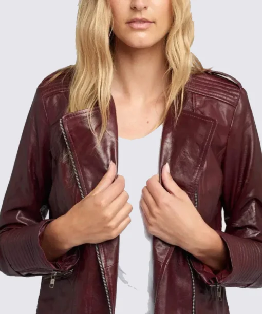 Women’s Dark Maroon Cafe Racer Jacket