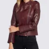 Women’s Dark Maroon Cafe Racer Leather Jacket