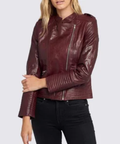Women’s Dark Maroon Cafe Racer Leather Jacket