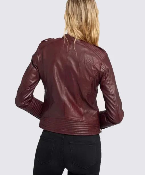 Womens Dark Maroon Cafe Racer Leather Jacket