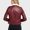 Womens Maroon Biker Leather Jacket