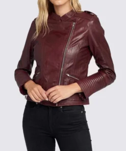 Women’s Maroon Cafe Racer Leather Jacket