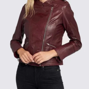 Women’s Maroon Cafe Racer Leather Jacket