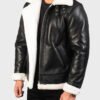 Men’s White Shearling Black Jacket in Genuine Leather