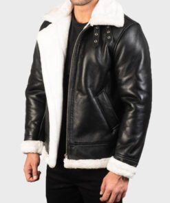 Men’s White Shearling Black Jacket in Genuine Leather