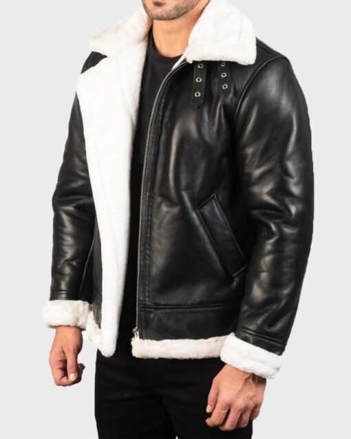 Men’s White Shearling Black Jacket in Genuine Leather