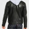 Black Biker Hooded Genuine Leather Jacket