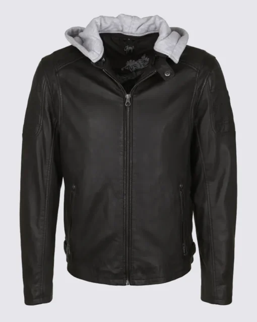 Black Hooded Leather Jacket