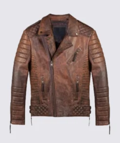Distressed Brown Genuine Leather Jacket