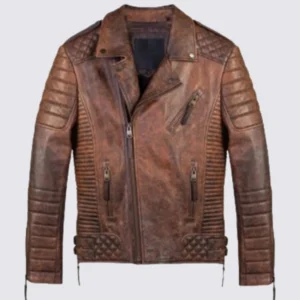 Distressed Brown Genuine Leather Jacket