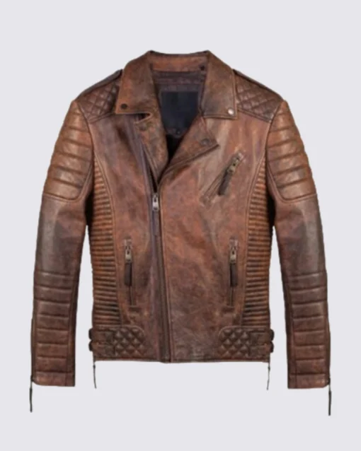 Distressed Brown Genuine Leather Jacket