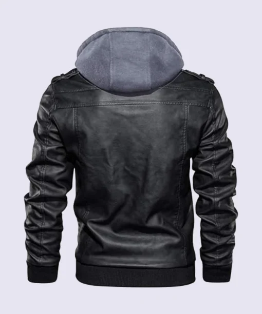 Genuine Leather Hooded Biker Jacket