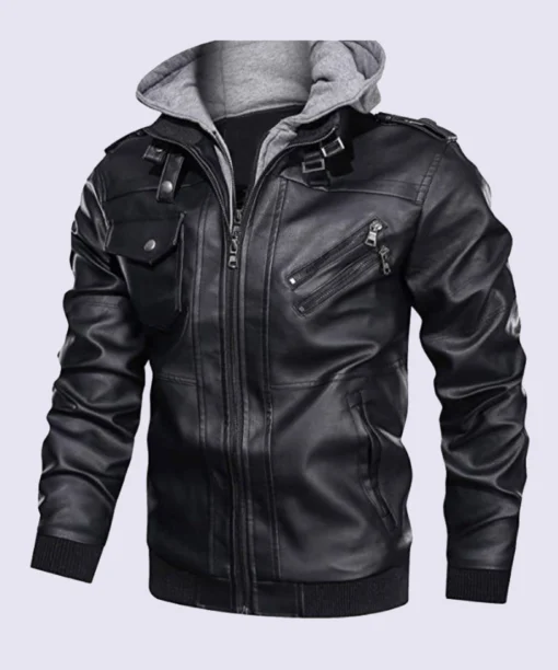 Hooded Grey Leater Jacket