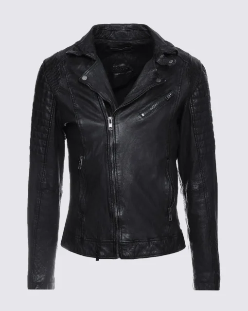 Lapel Black Mens Leather Jacket