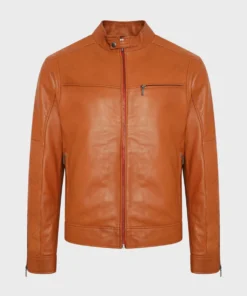 Men Orange Leather Jacket