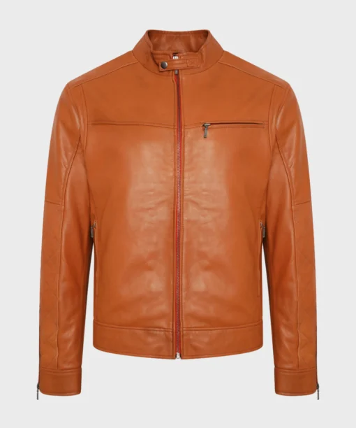 Men Orange Leather Jacket