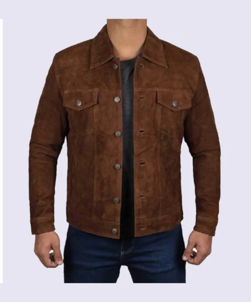 Men Suede Brown Jacket