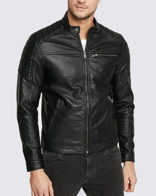 Mens Black Biker Leather Jacket