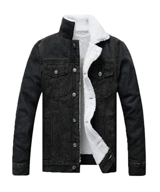 Mens Black Shearpa Denim Jacket