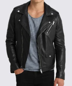 Notch Black Biker Genuine Leather Jacket