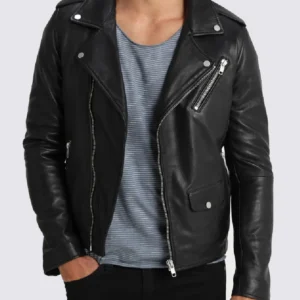 Notch Black Biker Genuine Leather Jacket