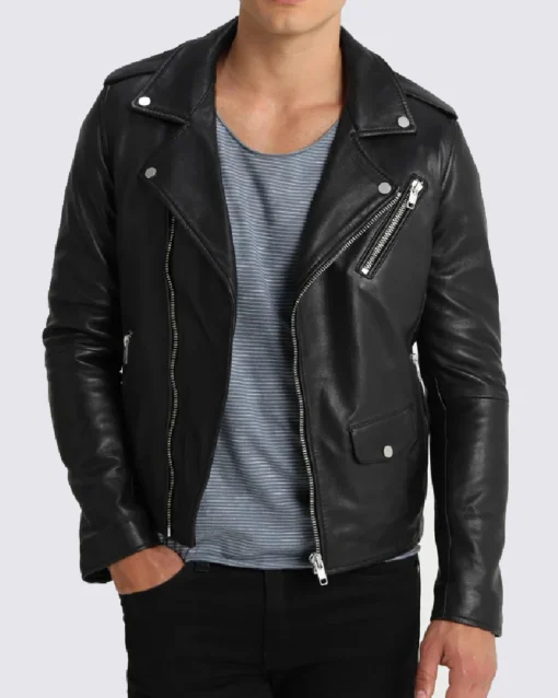 Notch Black Biker Genuine Leather Jacket