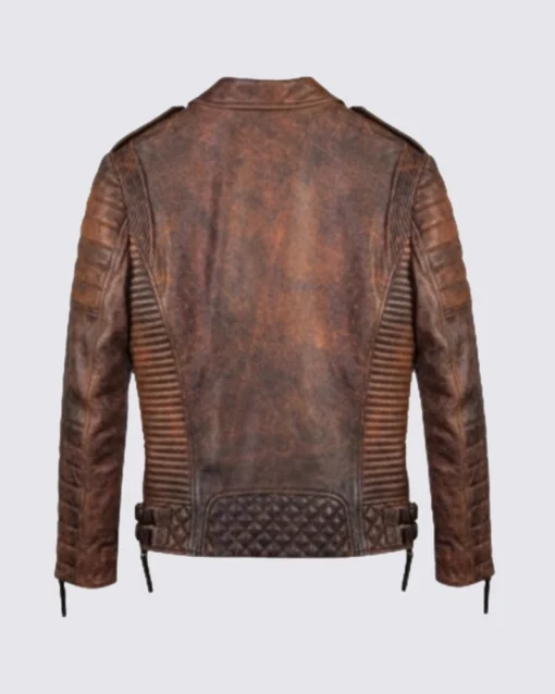 men Distress Brown Leather Jacket