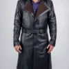 mens leather black long coat