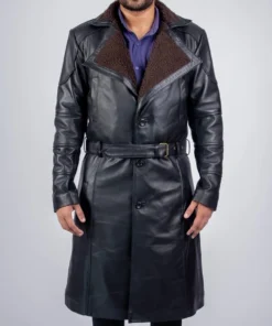 mens leather black long coat