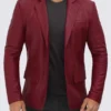 men's red leather blazer