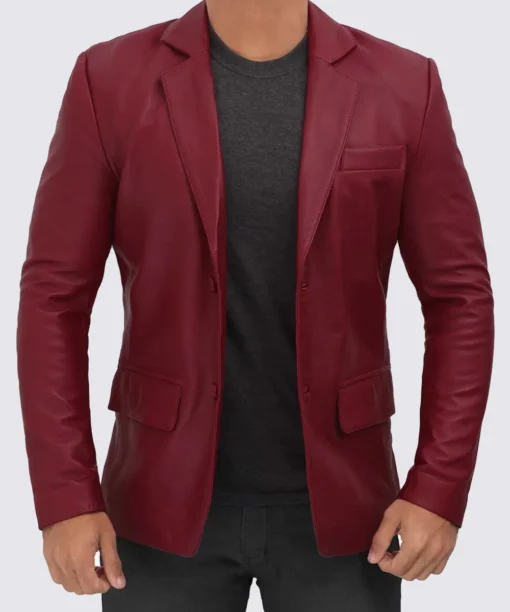 men's red leather blazer