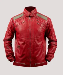 Beat It Michael Jackson Red Leather Jacket With Detachable Sleeves