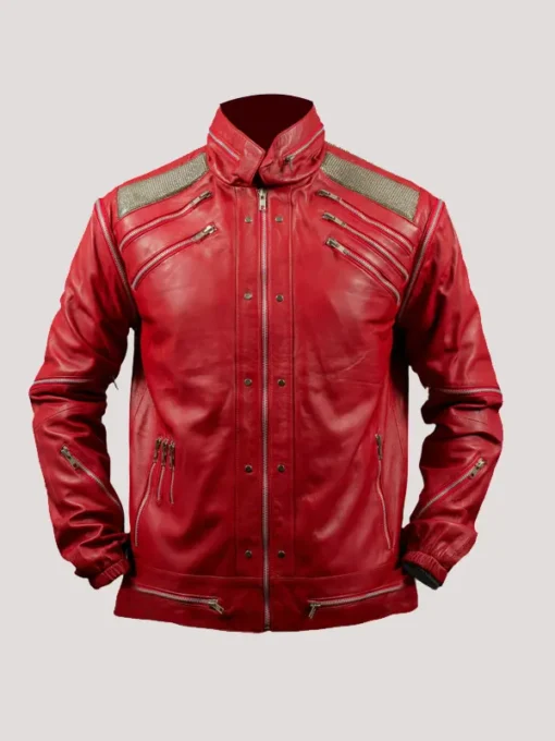 Beat It Michael Jackson Red Leather Jacket With Detachable Sleeves