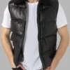 Mens Black Shearling Leather Puffer Vest