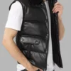 Mens Black Leather Puffer Vest