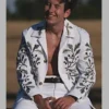 Saltburn Barry Keoghan Green Leaf Embroidered White Jacket