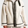 Abercrombie Contrast Trim Sherpa Cream Aviator Fur Jacket